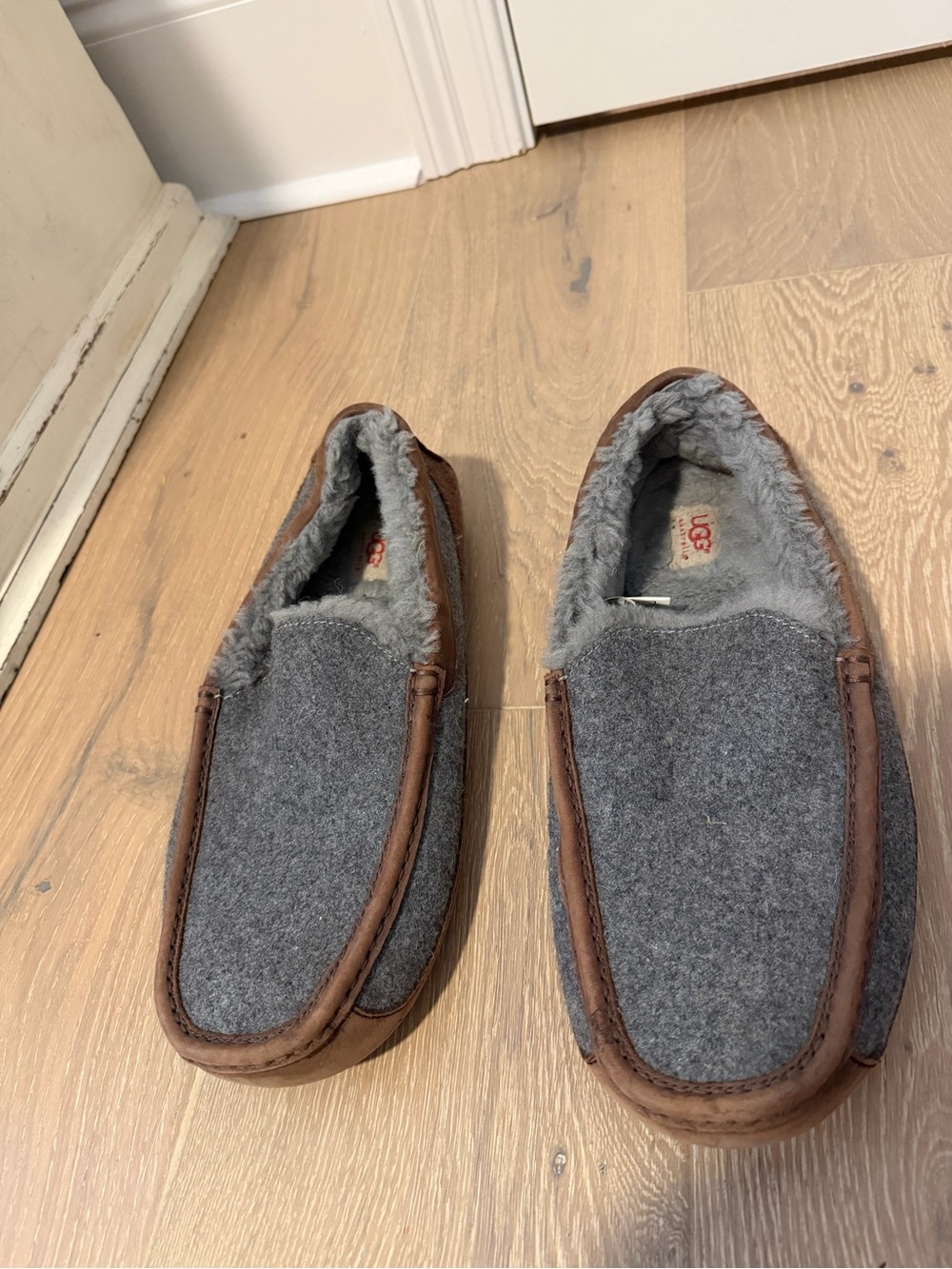UGG Men's Grey and Brown Wool-Blend Moccasin Slippers
